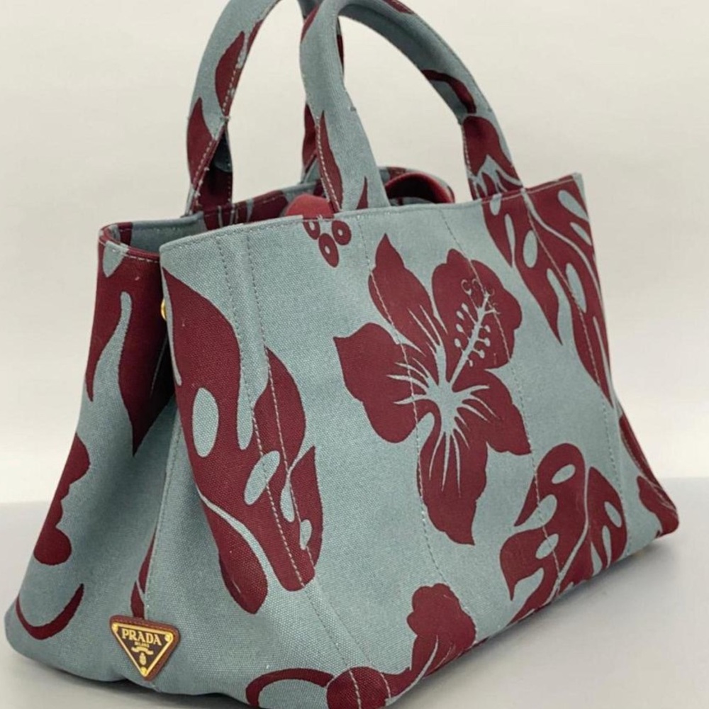 Stunning Prada Canapa Tote Rare Hibiscus Print Shoulder Strap & Dust Bag - Picture 2 of 7